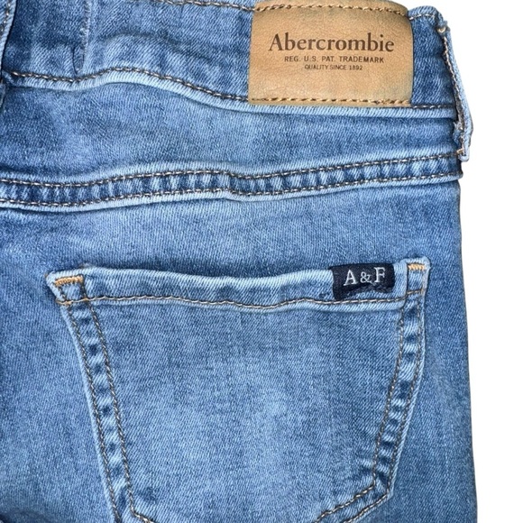 Abercrombie Kids Girls 11/12 Blue Patches Faded  High-Rise Flare Denim Unhemmed - Picture 3 of 6